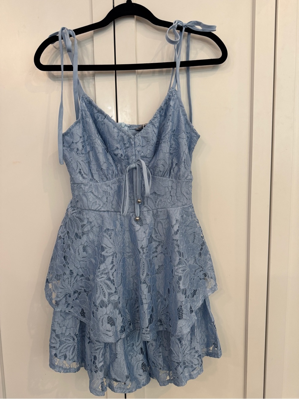 Light Blue Lace Tie-Shoulder Romper